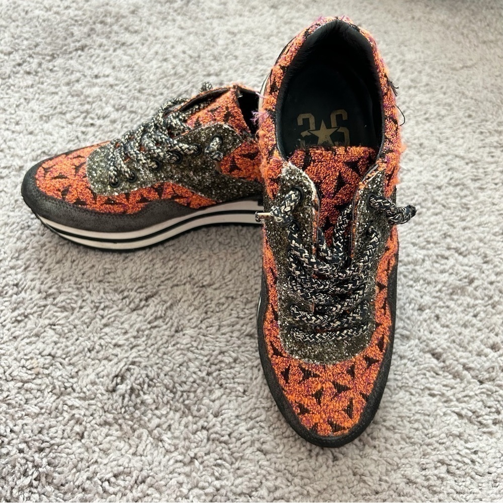 2Star Gold Orange Black Made in Italy Leather Women’s Sneaker Shoes Sz 37 6.5